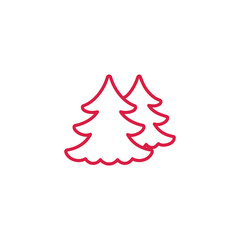 fir spruce pine tree wood christmas xmas decoration red on white line icon