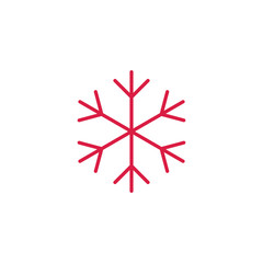 snowflake snow freeze winter red on white line icon