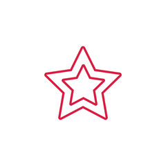 star rating five point pointed red on white line icon