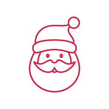 santa claus face beard mustage happy xmas christmas new year red on white line icon