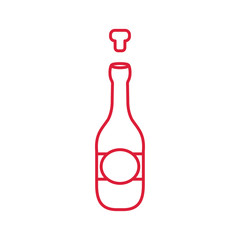 champagne bottle popping cork alcohol red on white line icon