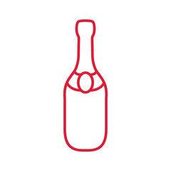 champagne bottle alcohol red on white line icon