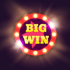 Big Win retro banner with glowing lamps. Vector