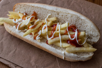 Turkish Patso Burger / Potato Sandwich with ketchup and mayonnaise