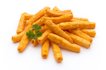 Potato fry on white isolated background.