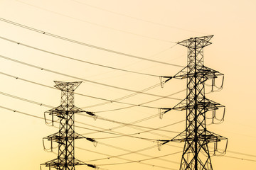 silhouette of high voltage electrical pole structure