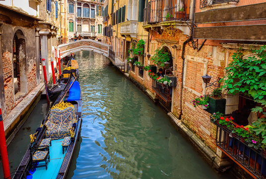 Canal with gondola in Venice, Italy