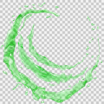 Water splashes in the form of a half ring and water drops. Transparency only in vector file