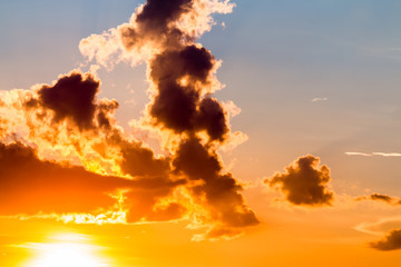 colorful dramatic sky with cloud at sunset