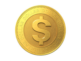 Gold coin with dollar sign. 3d rendering.