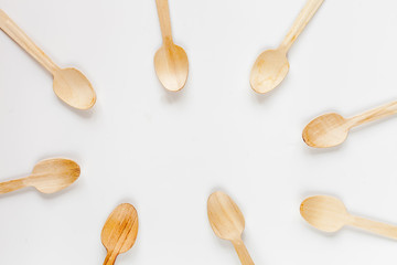 wooden kitchen utensils on white background top view mock up