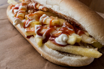 Turkish Patso Burger / Potato Sandwich with ketchup and mayonnaise