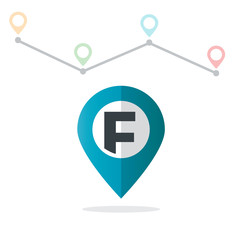 Initial Letter F With Pin Location Logo on Maps
