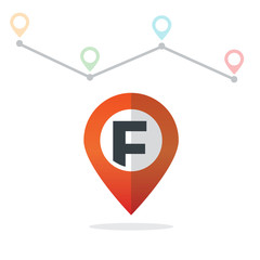 Initial Letter F With Pin Location Logo on Maps