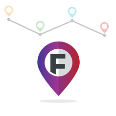 Initial Letter F With Pin Location Logo on Maps