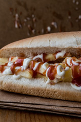 Turkish Patso Burger / Potato Sandwich with ketchup and mayonnaise