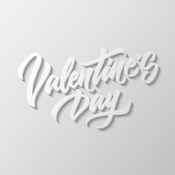 Valentines day, 14th february brushpen lettering, 3d oblique calligraphy with block blended shade for logo, design concepts, banners, labels, badges, prints, web. Vector illustration.