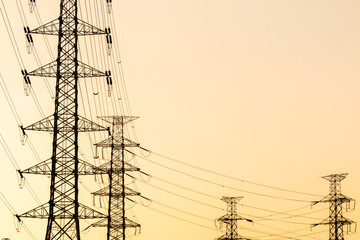 silhouette of high voltage electrical pole structure