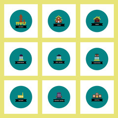 Collection of stylish vector icons in colorful circles different kinds of buildings