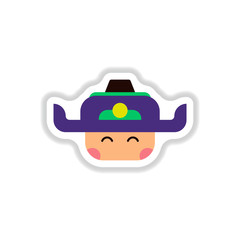 Vector illustration of Chinese new year celebration in paper sticker style Chinese man face in traditional headdress