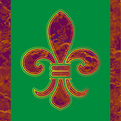 Golden line Fleur-de-lis on a green background. © veye