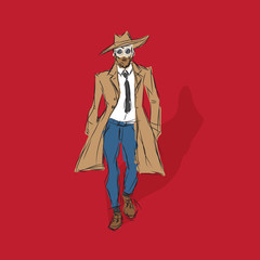 стильный мужчина в пальто, рисунок