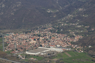 Fototapeta na wymiar Aerial view of Val di Susa village. Piedmont. Italy.