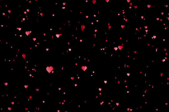 valentine day red hearts shape rise like frizz champagne bubbles movement on black background with alpha channel matte, holiday festive valentine day love