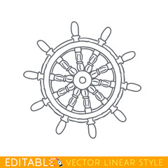 Boat steering wheel. Editable line icon. Stock vector illustration.