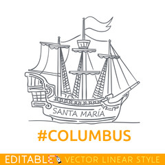 Columbus ship. Santa Maria. Editable line icon. Stock vector illustration.