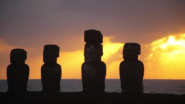 Easter Island statues on a sunny day.