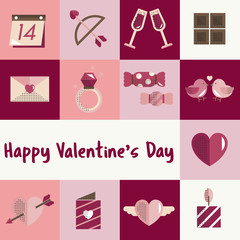 February Happy Valentine Icon Set Vector