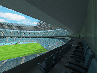 Beautiful modern round football -  soccer stadium with sky blue seats