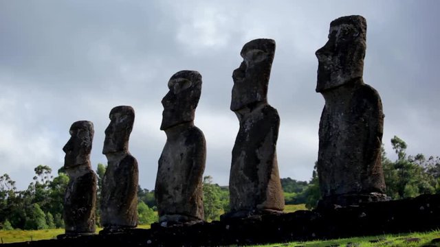 Easter Island statues on a sunny day.