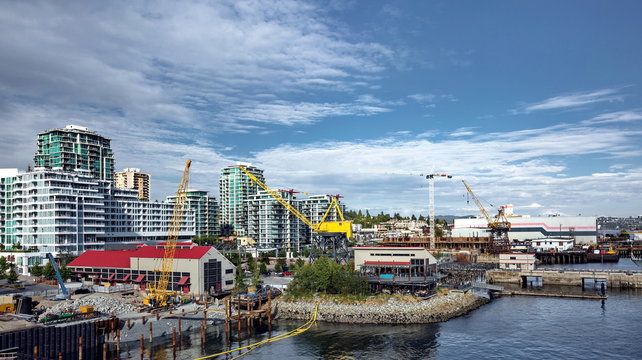 City,  Residential District, Apartment buildings, new constructions and port of North Vancouver