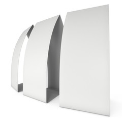 Three blank paper tent cards. 3d render illustration isolated. Table cards mock up on white background.