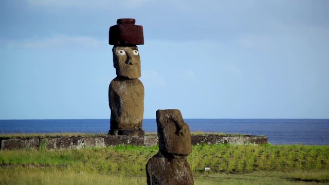 Easter Island statues on a sunny day.