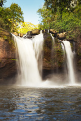 Waterfall names "Haew Narok" in rainforest at KHAO YAI national