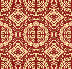 Oriental vector classic red and golden pattern. Seamless abstract background with repeating elements. Orient background