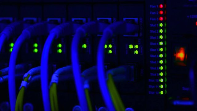 server,Fiber,Network,The panel switches and network cabling, Server in the network cable.network cables installed in the rack.