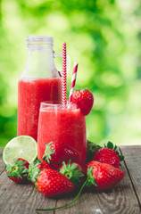 Strawberry Slush on Wooden Background, Summber Drink, Fresh Beve