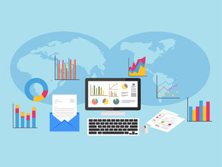 Business analytics , marketing research concept flat design for web banner , web element ,  or book cover