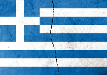 Fototapeta na wymiar A crack in the wall. Flag of Greece