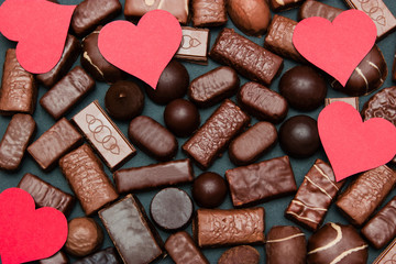 Valentines sweet background with red hearts.