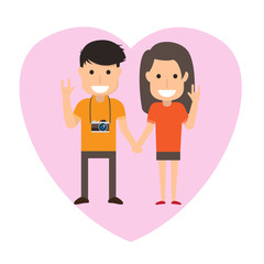 Happy Smiling Couple in Flat Style. Man and woman catching hand
