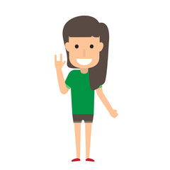 little girl smiling and show love sign hand. vector illustration