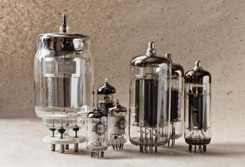 composition of different tipes electronic vacuum tubes.