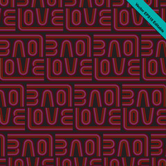 Alphabet striped repeatable pattern LOVE letters retro funky style in red, pink, orange, brown, purple and dark background for Valentine, wrapping paper, scrapbook, card, invitation, textile fabric.