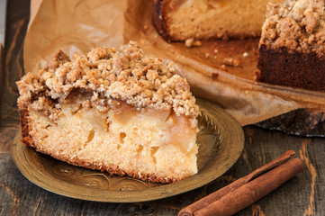 A Piece of Cinnamon Cardamom Apple Crumble Spicy Pie or Cake