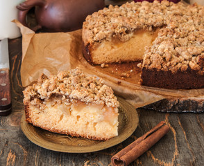 A Piece of Cinnamon Cardamom Apple Crumble Spicy Pie or Cake